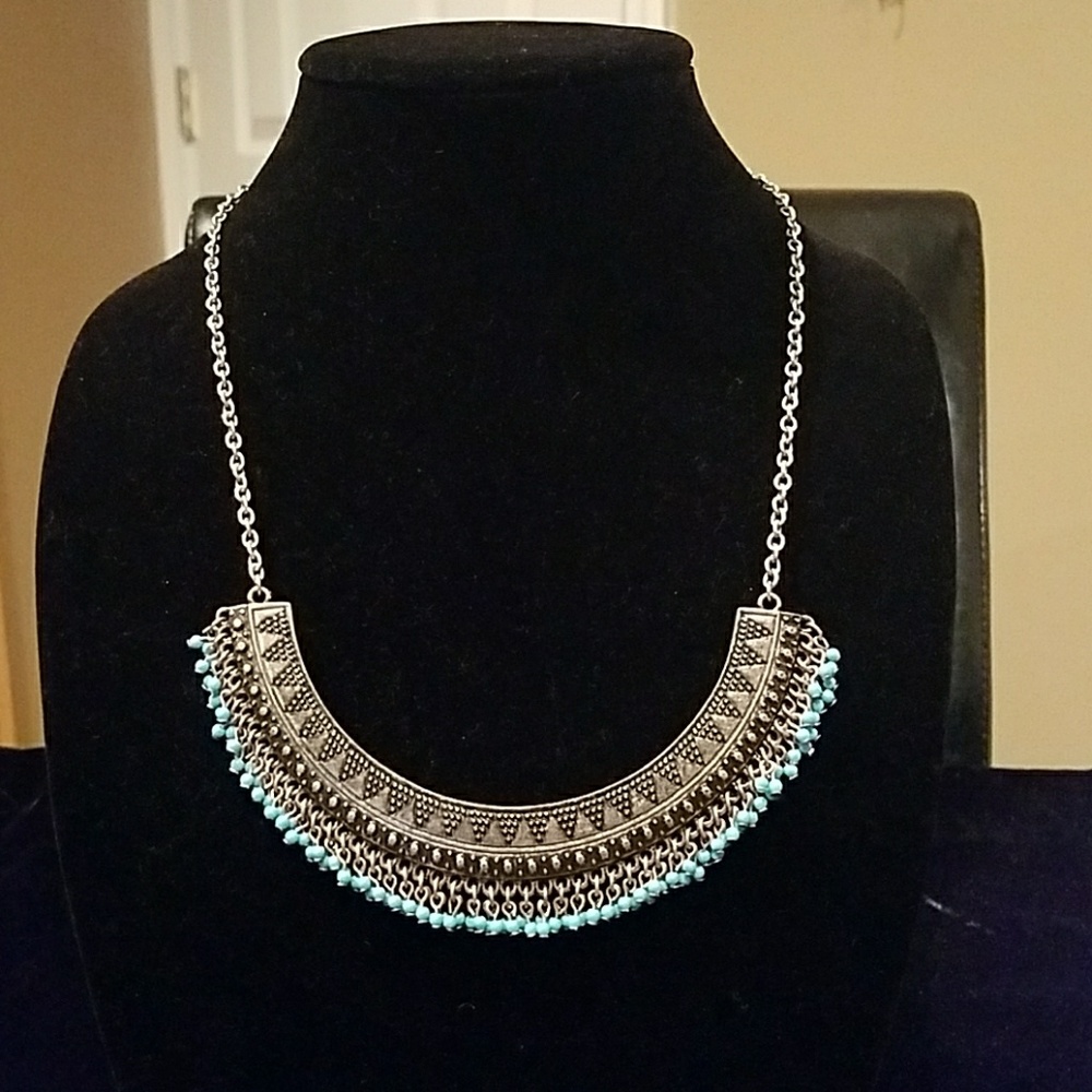 Beautiful Boho Turquoise,Silver Statement Neckla
